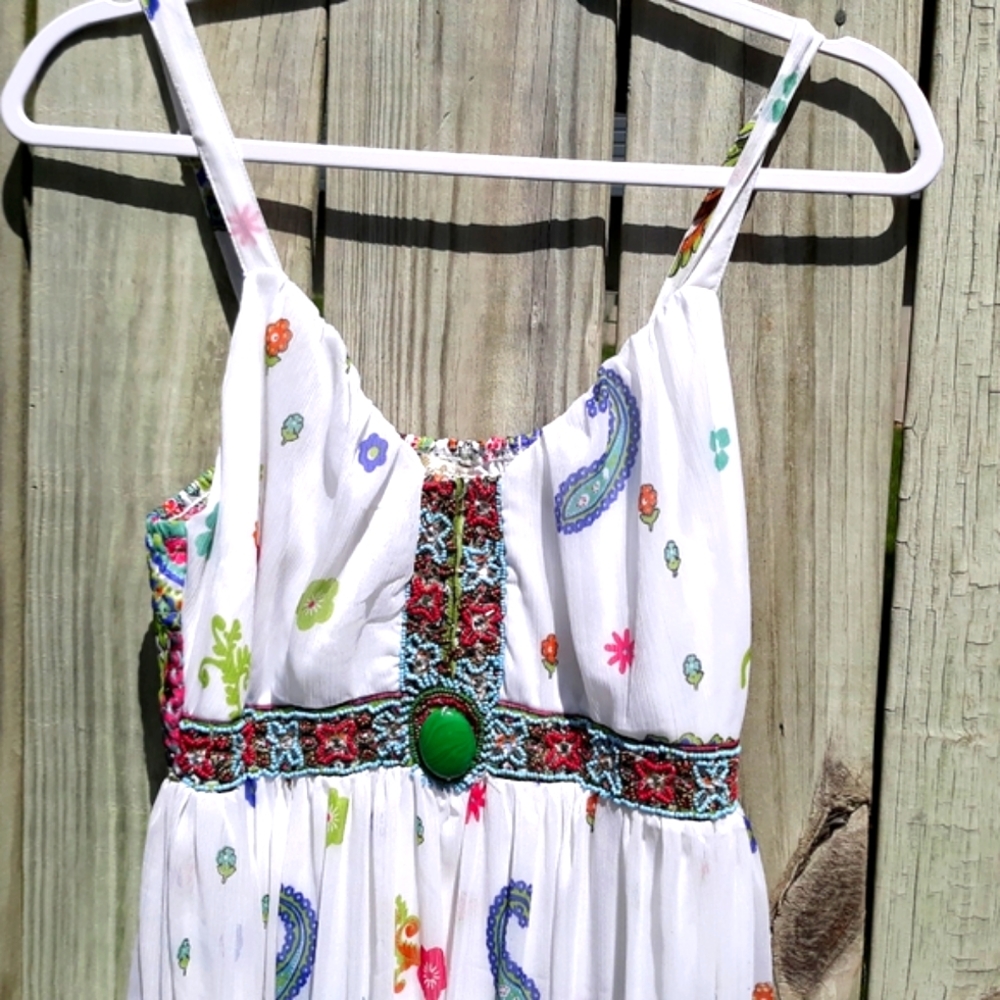 *Vasna Desire Beaded Paisley Empire Waist Maxi Dress M